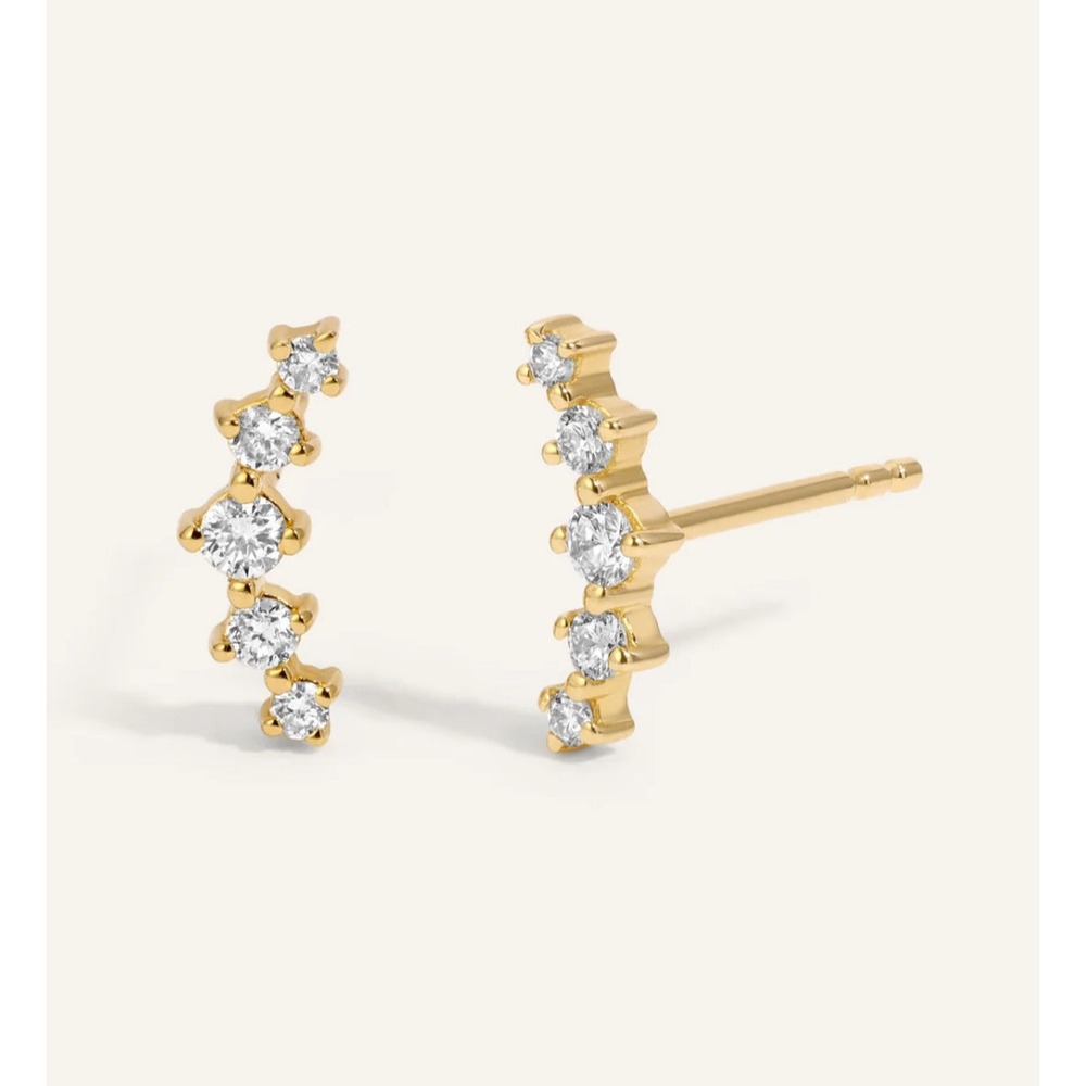 Diamond Crawler Earrings Gold Plated Sterling Silver Ear‎ Climber Studs